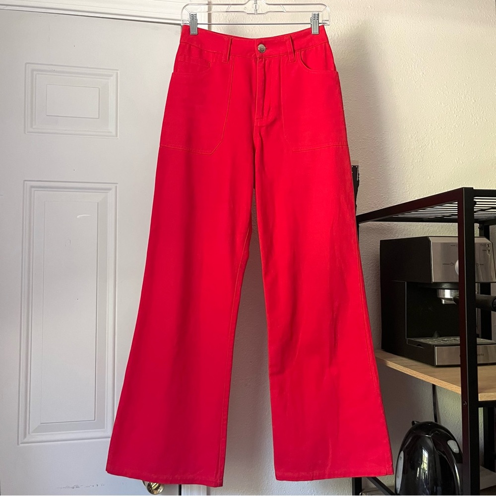 L.F. MARKEY red cotton denim wide‎ boot cut leg jeans pants
